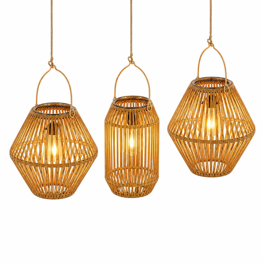 Solar Rattan Hanging Lantern with Warm White LED Light