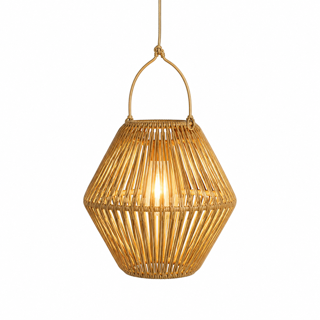 Solar Rattan Hanging Lantern with Warm White LED Light