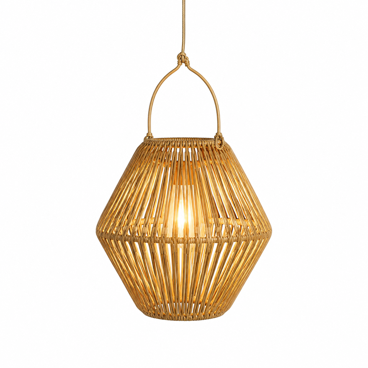 Solar Rattan Hanging Lantern with Warm White LED Light