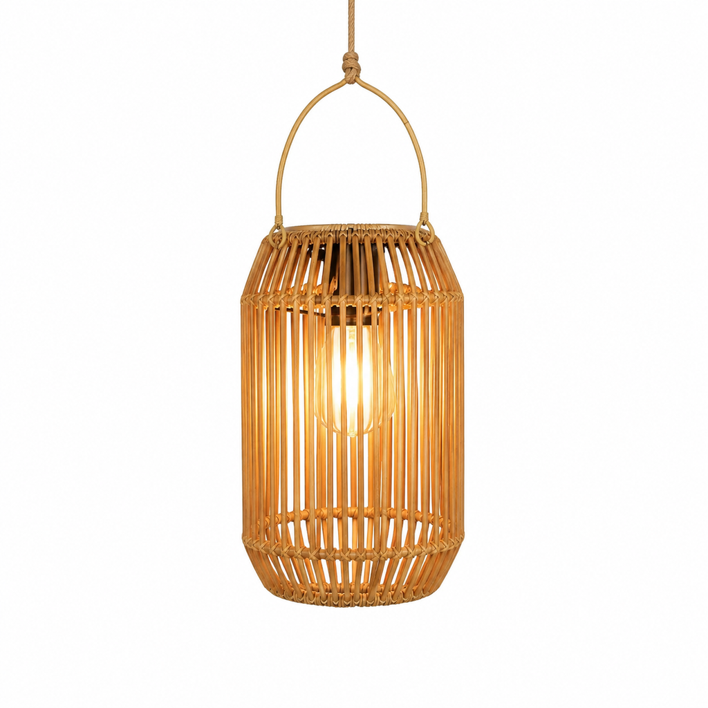 Solar Rattan Hanging Lantern with Warm White LED Light