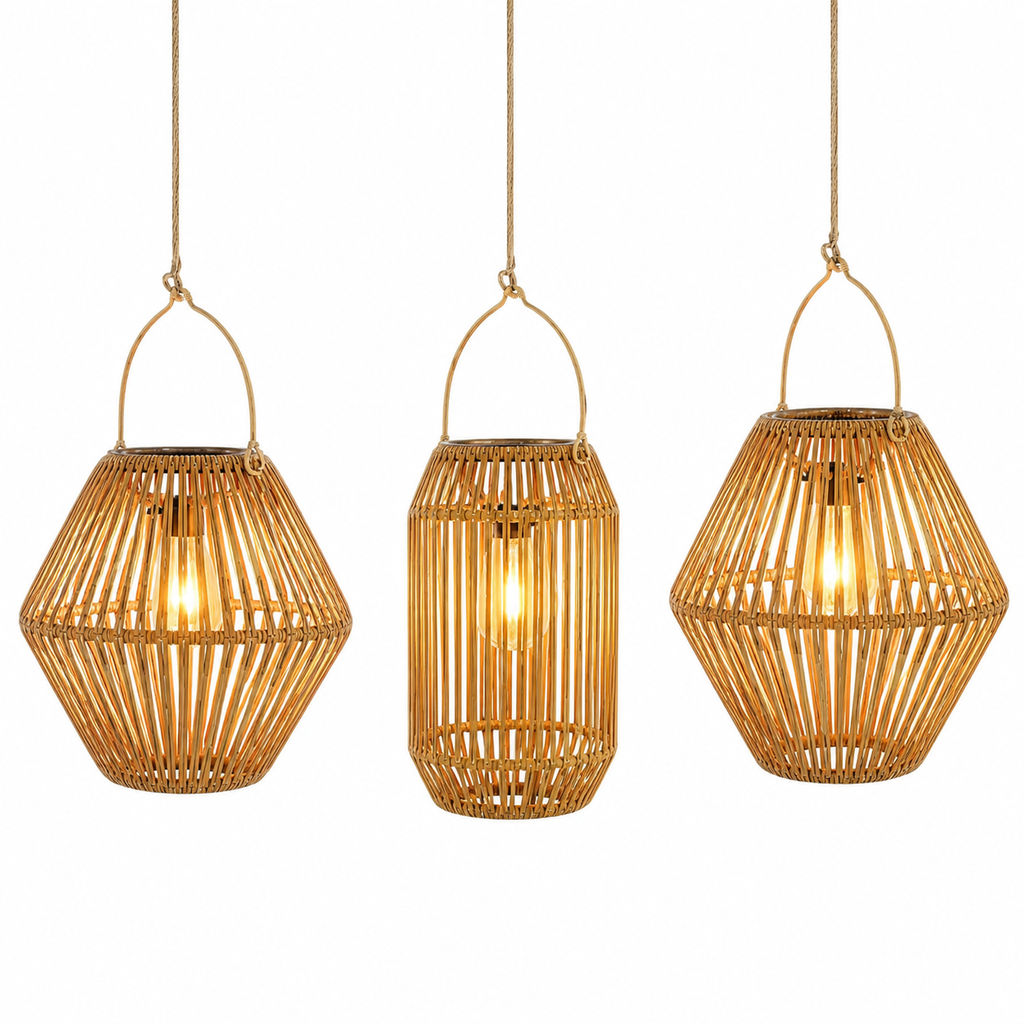 Solar Rattan Hanging Lantern with Warm White LED Light