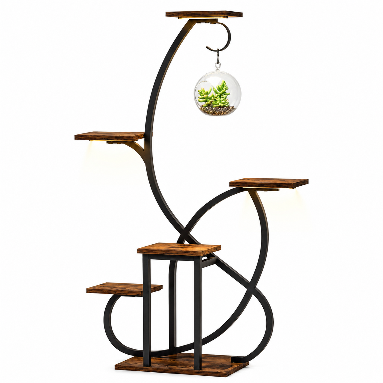 6-Tier Indoor Plant Stand with Grow Lights and Hanging Hooks