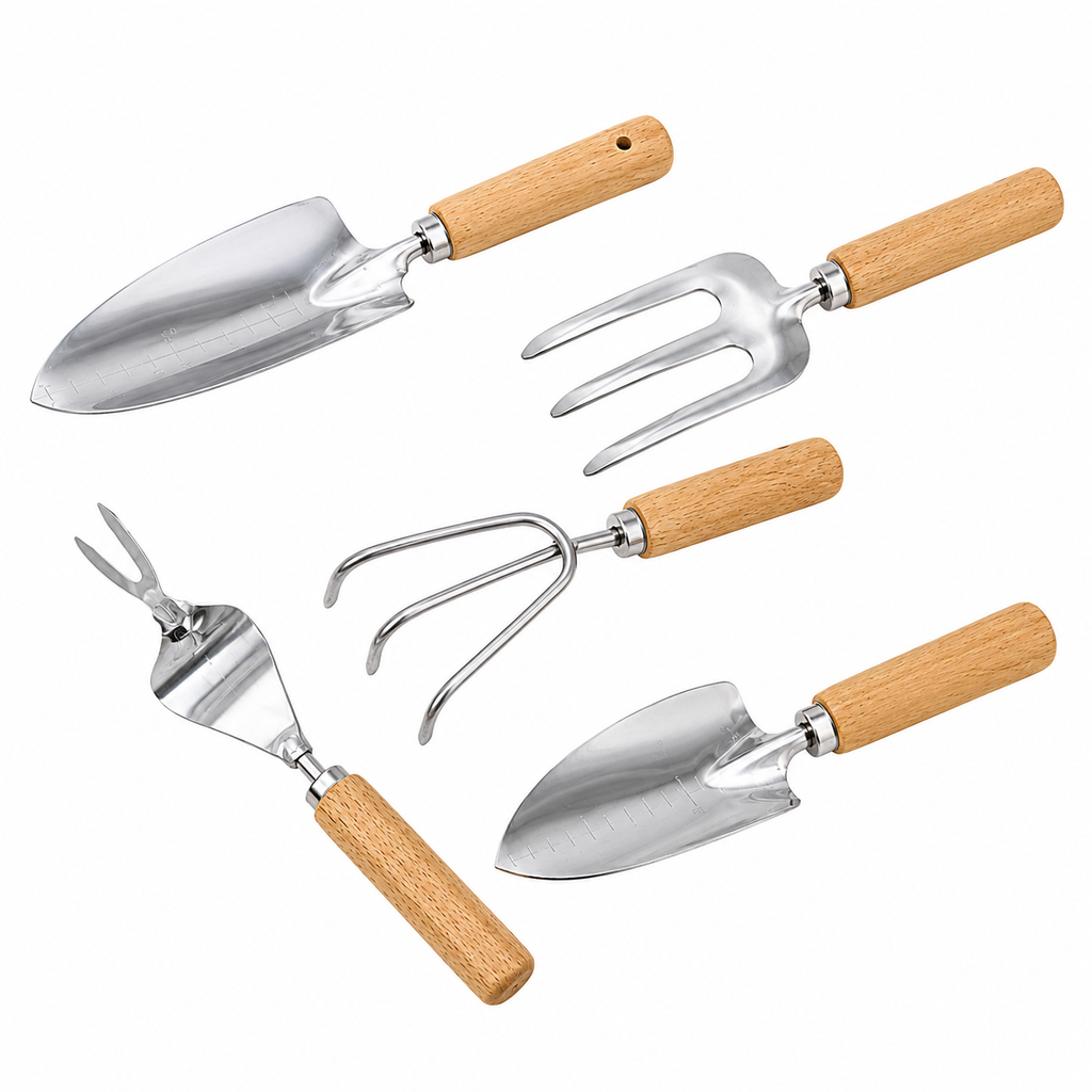 5-Piece Stainless Steel Garden Hand Tool Set with Wooden Handles