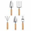 5-Piece Stainless Steel Garden Hand Tool Set with Wooden Handles