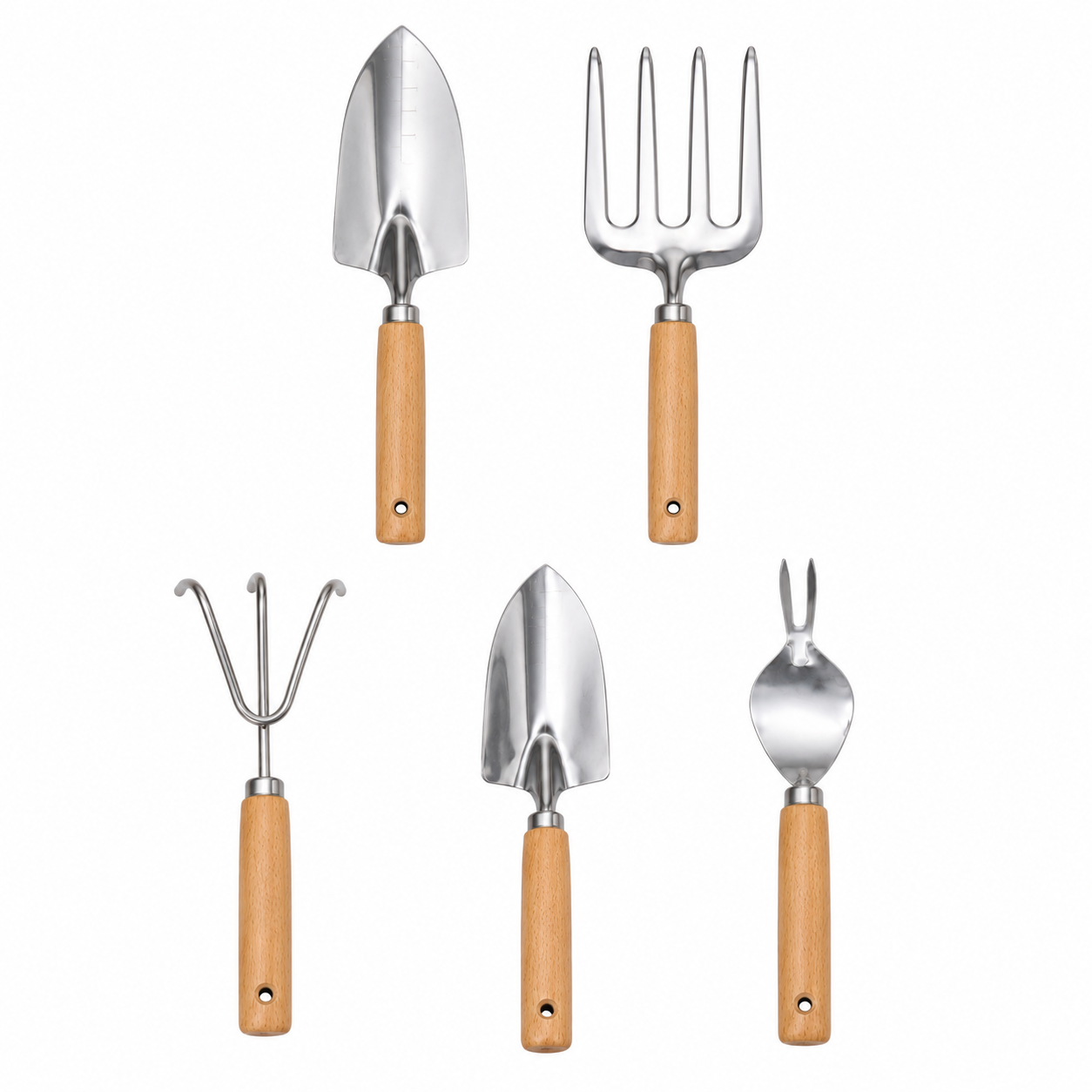 5-Piece Stainless Steel Garden Hand Tool Set with Wooden Handles