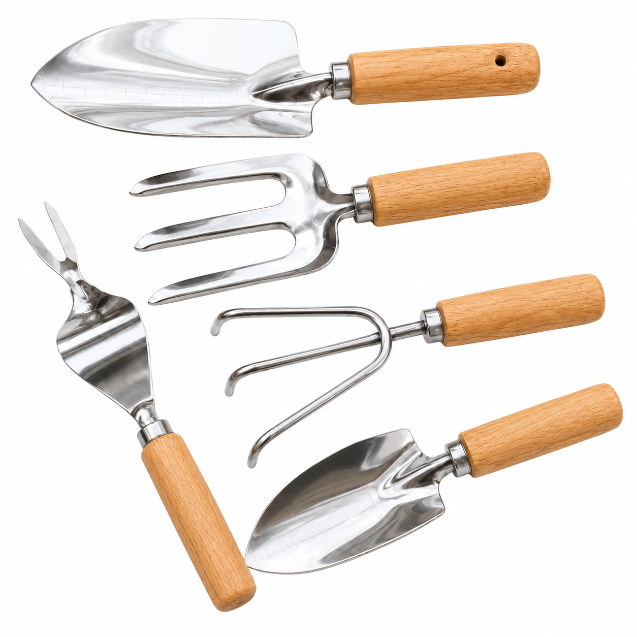 5-Piece Stainless Steel Garden Hand Tool Set with Wooden Handles
